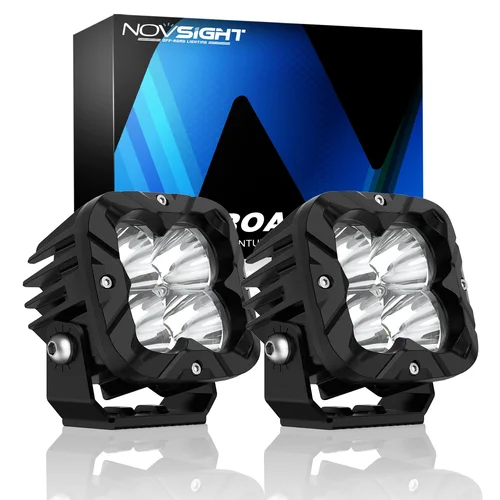 Luz de trabajo NOVSIGHT, luces LED Pod de 3 pulgadas, luz todoterreno impermeable, 24W, 2560LM, haz de inundación, 2 uds., barra de luz LED cuadrada