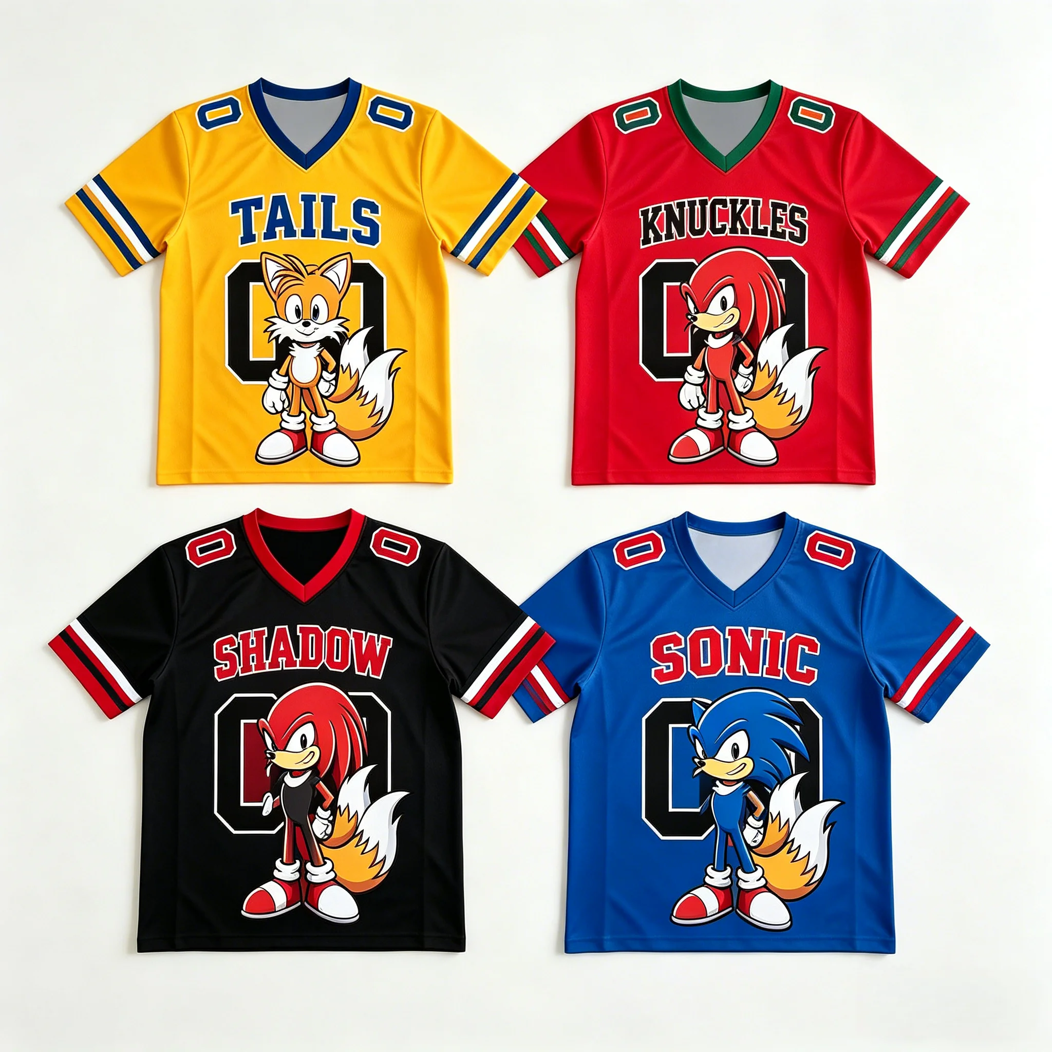 Bandai Brand Classic Animation Sonic American Street Jersey Summer T-shirt, Extra Large Size, Family Matching