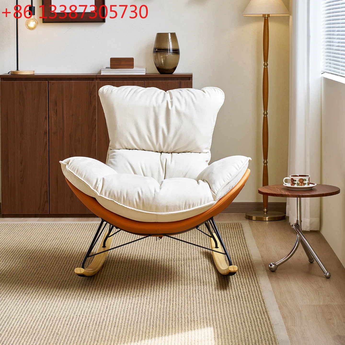 

Скандинавское кресло-качалка из массива дерева для дома, одноместное, для отдыха, с хлопковой обивкой.