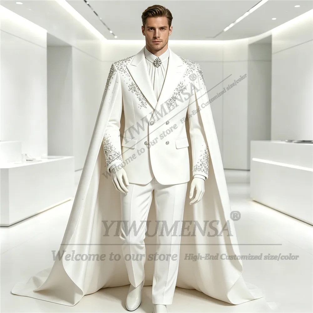 

Unique Design Suits Man High-end Customized Double Breasted Jacket With Long Cape Man Dinner Party Tuxedo Trajes Para Hombre