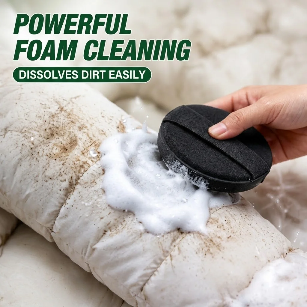 200ml Down Jacket Foam Cleaner Kit with Sponge Waterless Dry Cleaning Agent Instant Stain Remover for Puffer Coat Winter Clothes