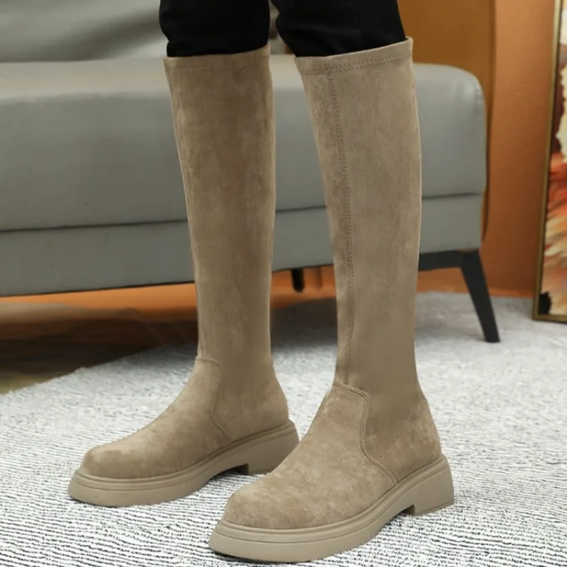 

2026 New Women's Shoes Fashion Self Cultivation Knight Boots for Woman Exquisite Suede Stretch Boots Designer Shoes Botas Mujer