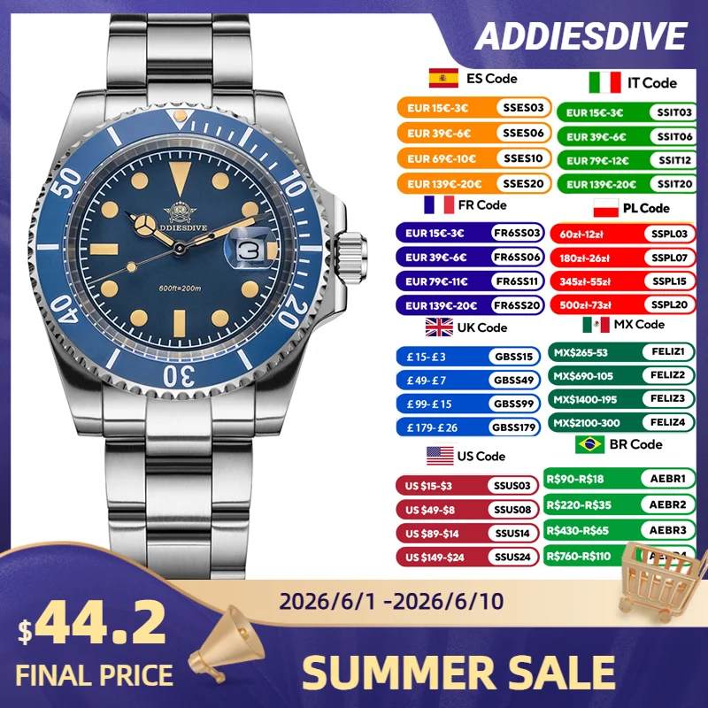 

ADDIESDIVE Hot Sale Men Watch Ceramic Bezel Stainless Steel Luminous Fashion Quartz Watches Waterproof Dive Relojes Masculino