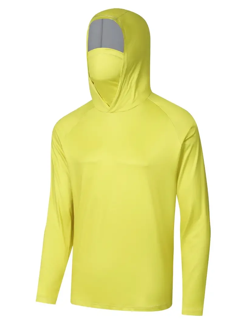 

mask hooded sun protection Breathable Yellow solid color fishing suit Long sleeved hiking sportswear fishing clothes