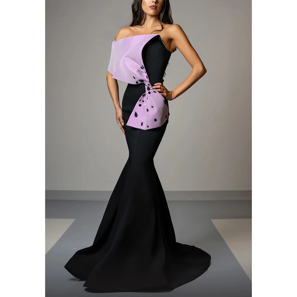 

Customized Gorgeous Crystal Bow Mermaid Floor Length Evening Party Dresses Formal Occasion Banquet Prom Gowns Sizes Available