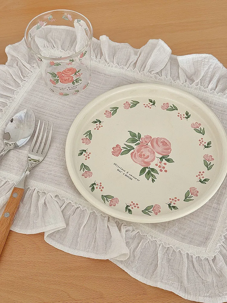 

Retro Enamel round Baking Di Soup Plate Pizza Breakfast Dert Plate French Country Sle Multifunctional Enamelware Di