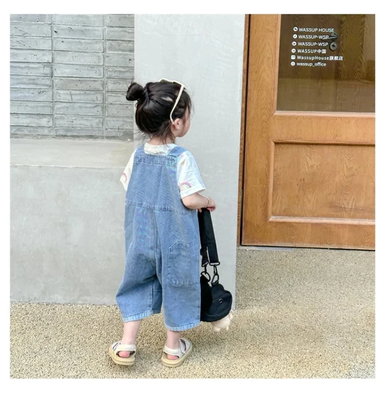 Stilvolle Baby Mädchen Overall Jungen Casual Denim Overalls 1-6Y Kinder Lose Jean Trägerhose Mädchen Herbst Frühling kinder Kleidung – Detail 8