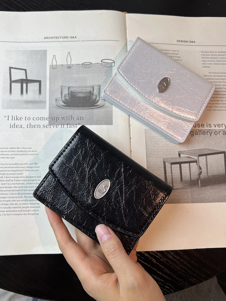 Korean Style Minimalist Pure Color Short Fashion Wallet Card Holder Multi-Layer Simple High-End Feeling Money Clip for Women