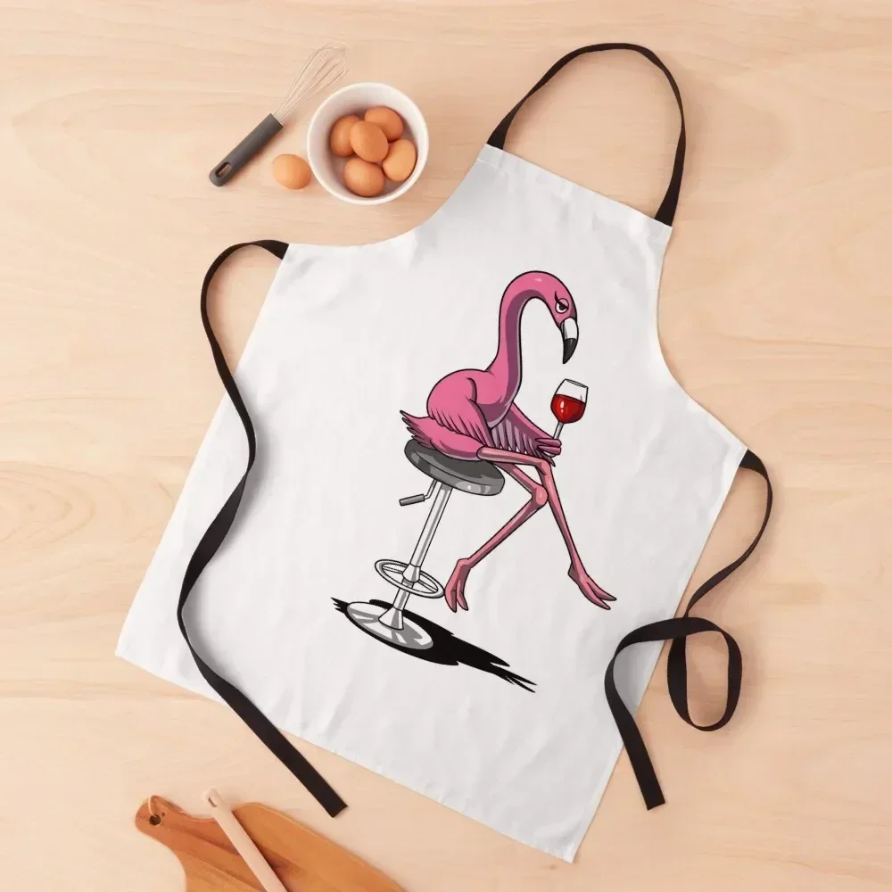 

Flamingo Wine Party Apron Household Items Useful cleanings Smock for hairdressing Kitchen Women Apron