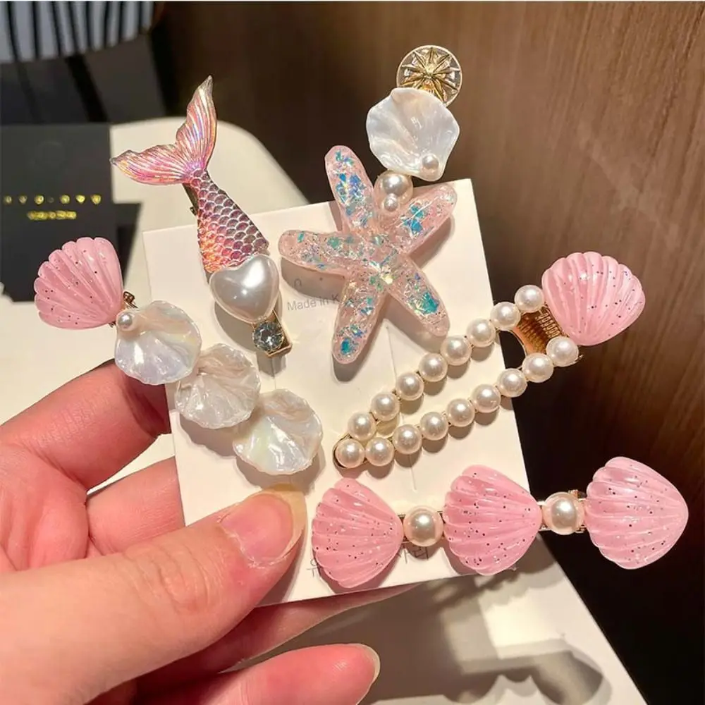 5Pcs New Pearl Shell Starfish Hair Clips Ocean Series Princess Barrette Headdress Hair Accessories Mermaid Hairpins Beach