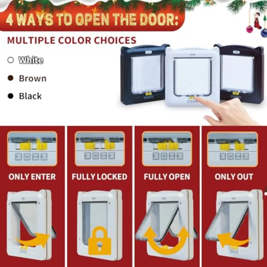 Porta magnetica per gatti interna esterna con chiusura a 4 vie Chiusura per porta per cani Dimensioni esterne 11,5x10,2 Dimensioni interne 7,5x7,1 Porta per gatti resistente alle intemperie