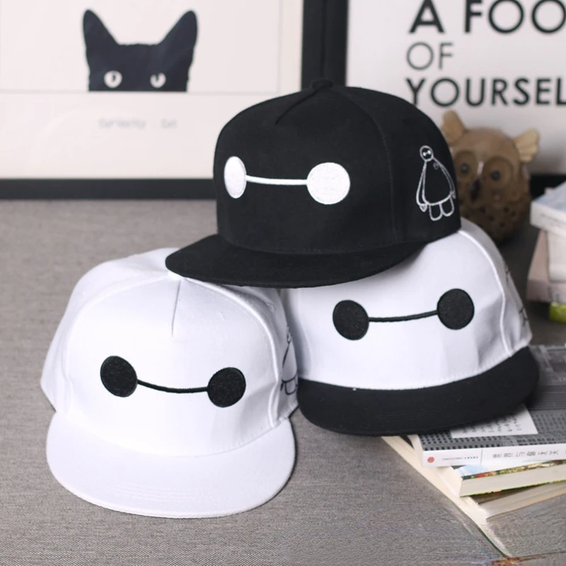 Disney Big Hero 6 Baymax Hats Hip Hop Hat Cartoon Flat Album Cap Street Dance Bonnets Parent-child Anime Apparel Accessories