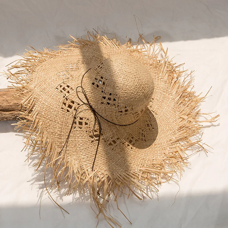 Beach hat summer hats for women 2022 Breathable hollow Hand-woven straw hat  sun protection panama hat  sun hats for women