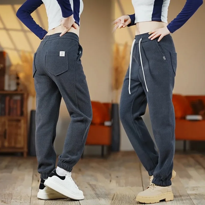 

Men's Casual Knitted Plaid Motorcycle Work Pants Breathable Trendy Autumn Winter New Sle Loose Fit Polyester Fiber