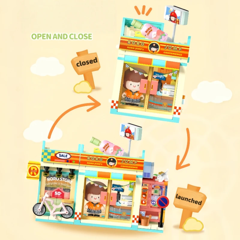 Fermi Box Bolognese Cartoon scena uliczna zabawka budowlana Model dekoracja prezent urodzinowy dla niej Puzzle DIY klocki