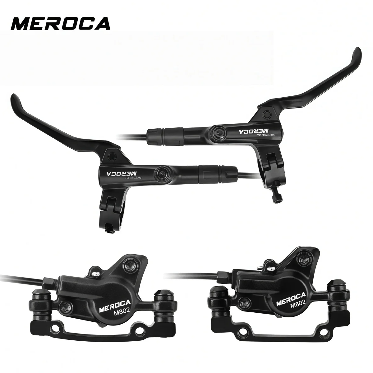 

MEROCA HD-M802 Dual-Piston Caliper Hydraulic Disc Brake Set For MTB / Folding Bike – 1000 / 1600mm Hoses ( Black )
