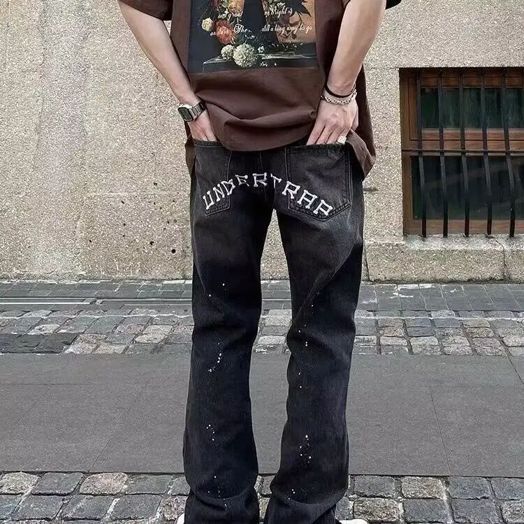 

Мужские джинсы Waed оверсайз прямого кроя в американском ретро-стиле, свободные, удлиненные, с эффектом брызг, слегка расклешенные, повседневные, из хлопка