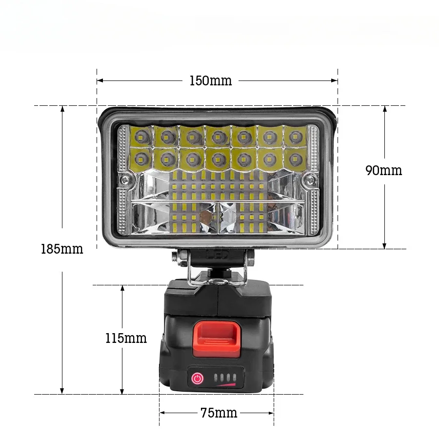 3/4 Inch Cordless LED Tool Light Flashlight with Makita 21V Lithium Battery LED Lamp Outdoor Emergency Light Spotlight with USB