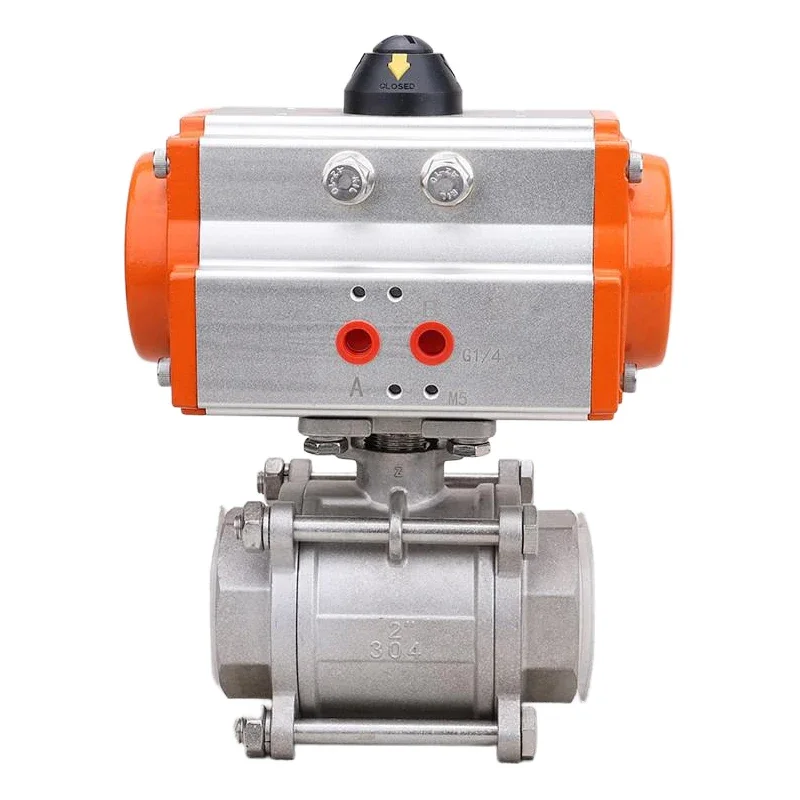 Three Piece Pneumatic Ball Valve Q611F-16P High Platform 304 Double Acting Cylinder DN8-DN100 for Industrial Use