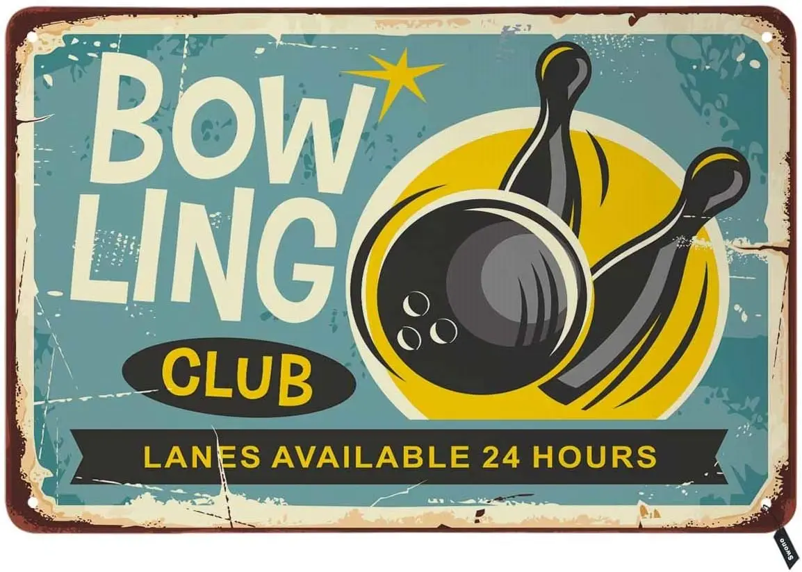 Swono Bow Ling Club Tin Signs,Vintage Metal Tin Sign for Men Women,Wall Decor for Bars,Restaurants,Cafes Pubs,12x8 Inch