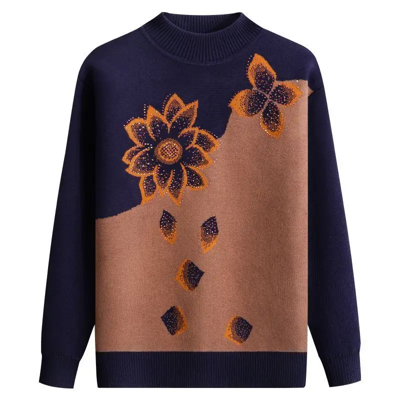 Otoño e Invierno moda nueva mujer elegante suéter de cachemira tejido flor tridimensional Color contrastante Mujer M133
