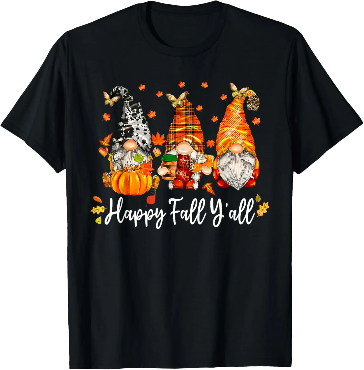 

Happy Fall Y'all Gnome Pumpkin Autumn Leaves Thanksgiving T-Shirt