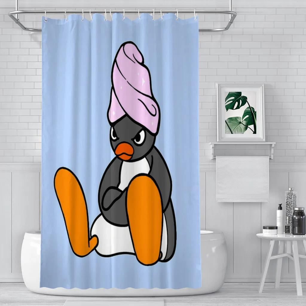 Self Care Bathroom Shower Curtains Pingu Noot Pinga Penguin TV Waterproof Partition Unique Home Decor Bathroom Accessories