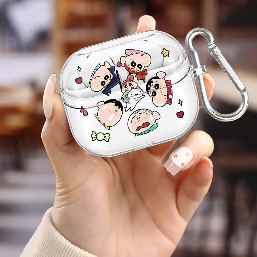 Clear Earphone Cases Cover With Hook Case For Samsung Galaxy Buds 4 Pro 2 Live 3 FE 3Pro 4Pro 2Pro Cartoon C-Crayons Shin-chans