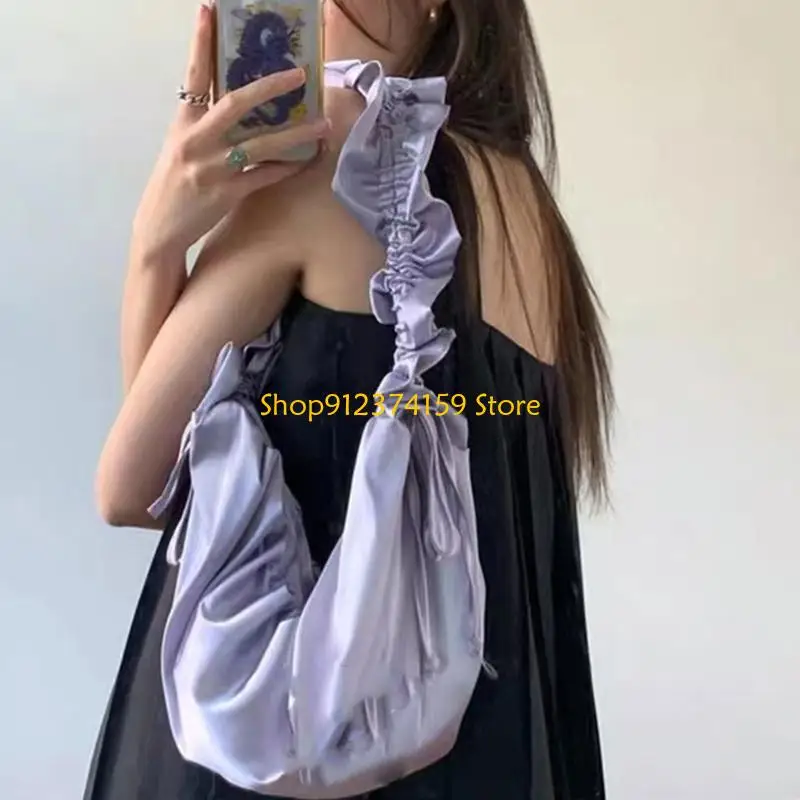 

G5AE Сумка через плечо Холщовая однотонная сумка с рюшами и шнурком для повседневного использования