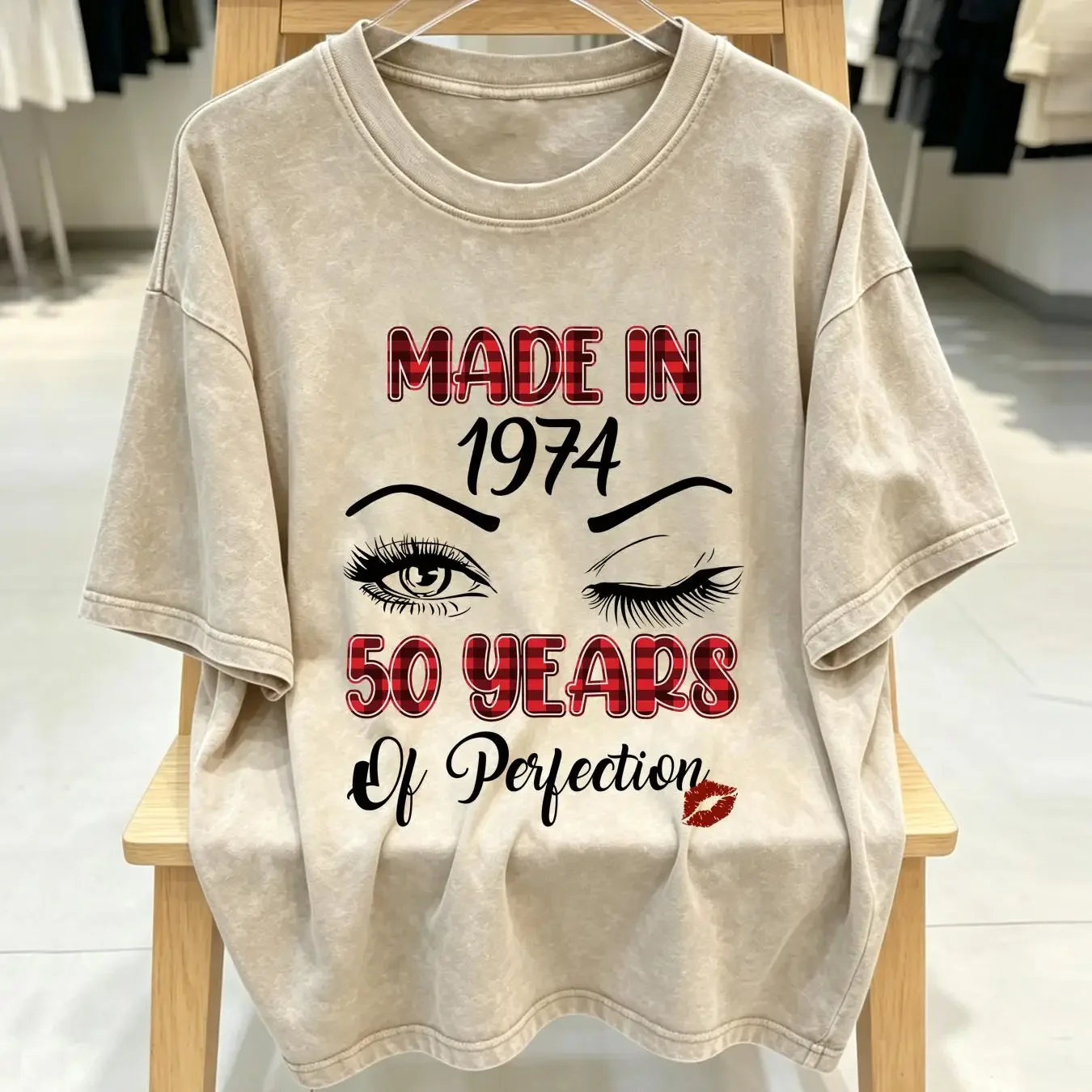 washed T Shirt Made in 1974 50 Years of Perfection 50th Birthday Eyes Turning Women s Born the 70s For Her long or short Soft