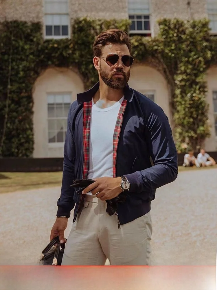 

G9 Harrington Thin Jaet Classic Faion Casual Plaid Women's Outerwear Spring Autumn Stand Fit Long Sve Stand Collar