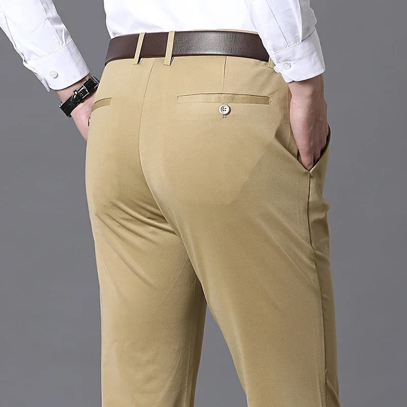 Pantalones casuales de negocios para hombres, pantalones elásticos de oficina, pantalones de traje, pantalones formales de secado rápido, transpirables, cómodos, primavera y verano