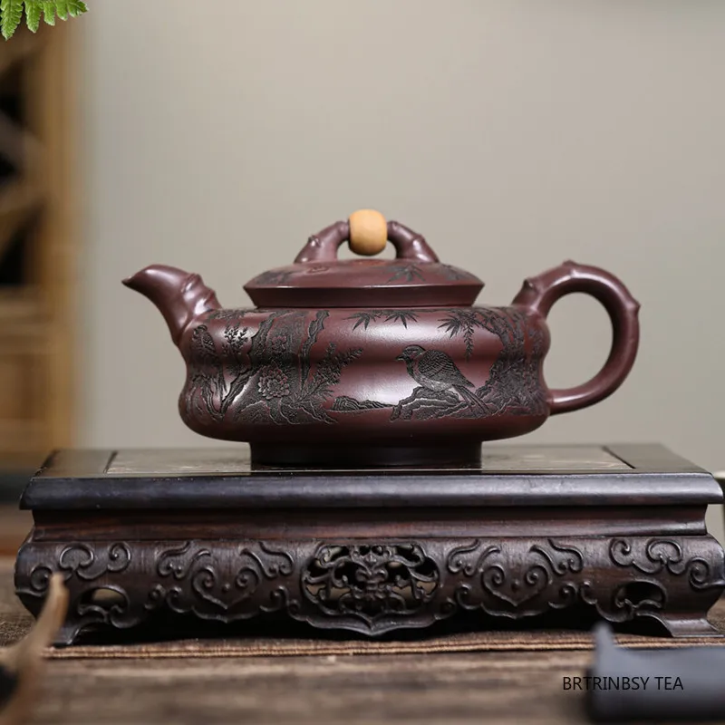 

290ml Yixing Handmade Purple Clay Teapot Chinese Tradition Bamboo Leaf Tea Pot Beauty Tea Infuser Kettle Zisha Tea Set Teaware