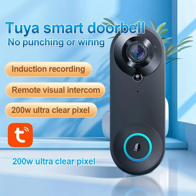 Tuya-timbre inalámbrico con ojo de gato para el hogar, intercomunicador de voz inteligente, Video, monitoreo antirrobo, timbre infrarrojo