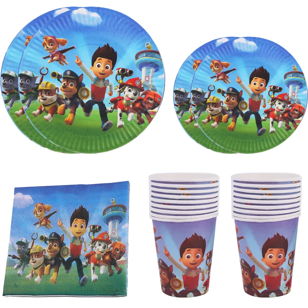 Skye Paw Patrol Birthday Party For Boys Kids Children Paper Cups Napkins Plates Decorations Disposable Tableware Canine Supplies