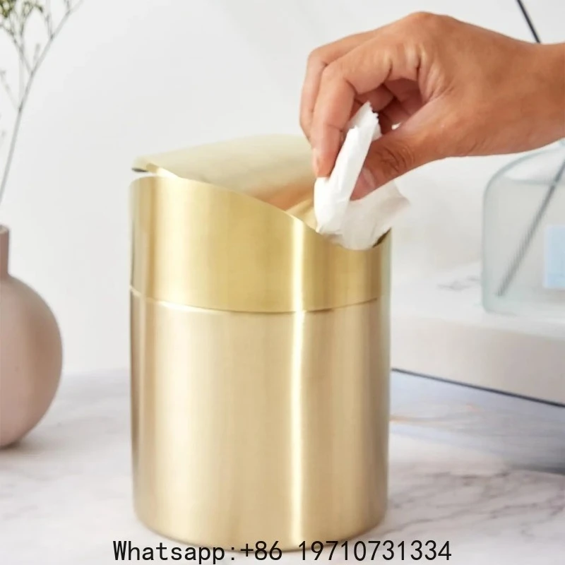 304 Mini Countertop Brushed  Stainless Steel Swing Lid Trash Can Set, 1.5 L / 0.40 Gal,Desktop gold trash can