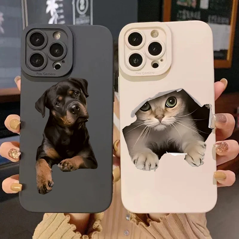 

Cute Cat Dog Pattern Phone Case For iPhone 16 15 14 Pro Max 12 13 11 Pro 16E 7 8 Plus XS SE XR X Shockproof Silicone Soft Cover