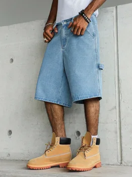 Men's Light Blue Wide-Leg Utility Denim Shorts for Summer 4 Men's Light Blue Wide-Leg Utility Denim Shorts for Summer 4