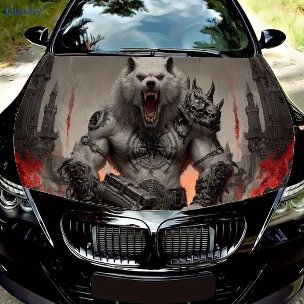 

Furious Wolf Warrior Pattern car hood stickers, waterproof self-adhesive, scratch resistant, easy to stick, durable car PVC stic