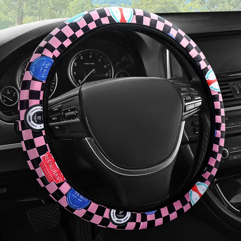 Car Anti-Slip Patterned Fabric Steering wheel Cover Universal car  Protective Cover No iInner Ring Fashion Style 38cm Shape O D