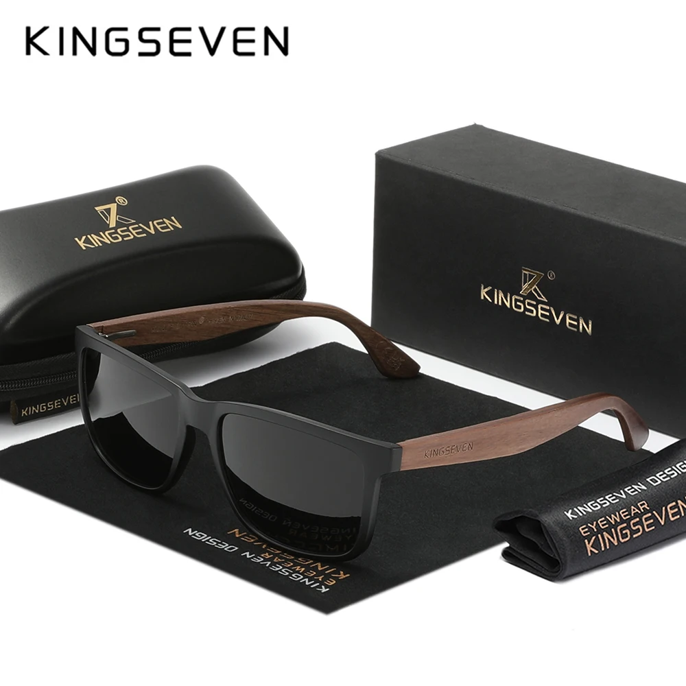 KINGSEVEN Walnut Wooden Polarized Sunglasses Men/Women UV400 Glasses Natural Wood Anti-Glare Mirror Lens Driving Sun Glasses