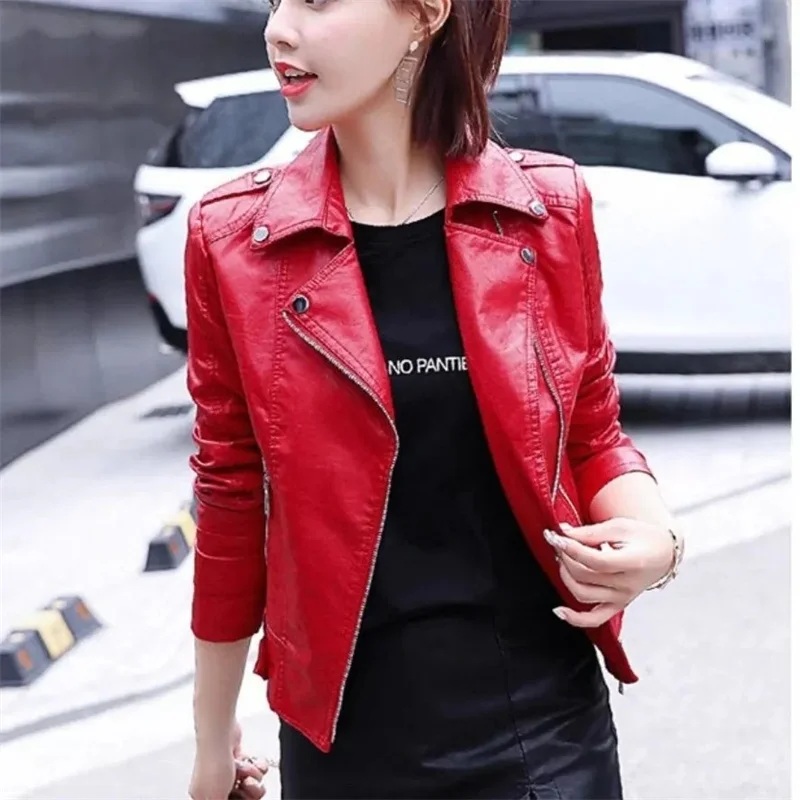 PU Leather Jackets Women's Spring Autumn New 2025 Haining Conventional Coat Slim Fashion Ladies Outwear Motorcycle Outcoat Tide