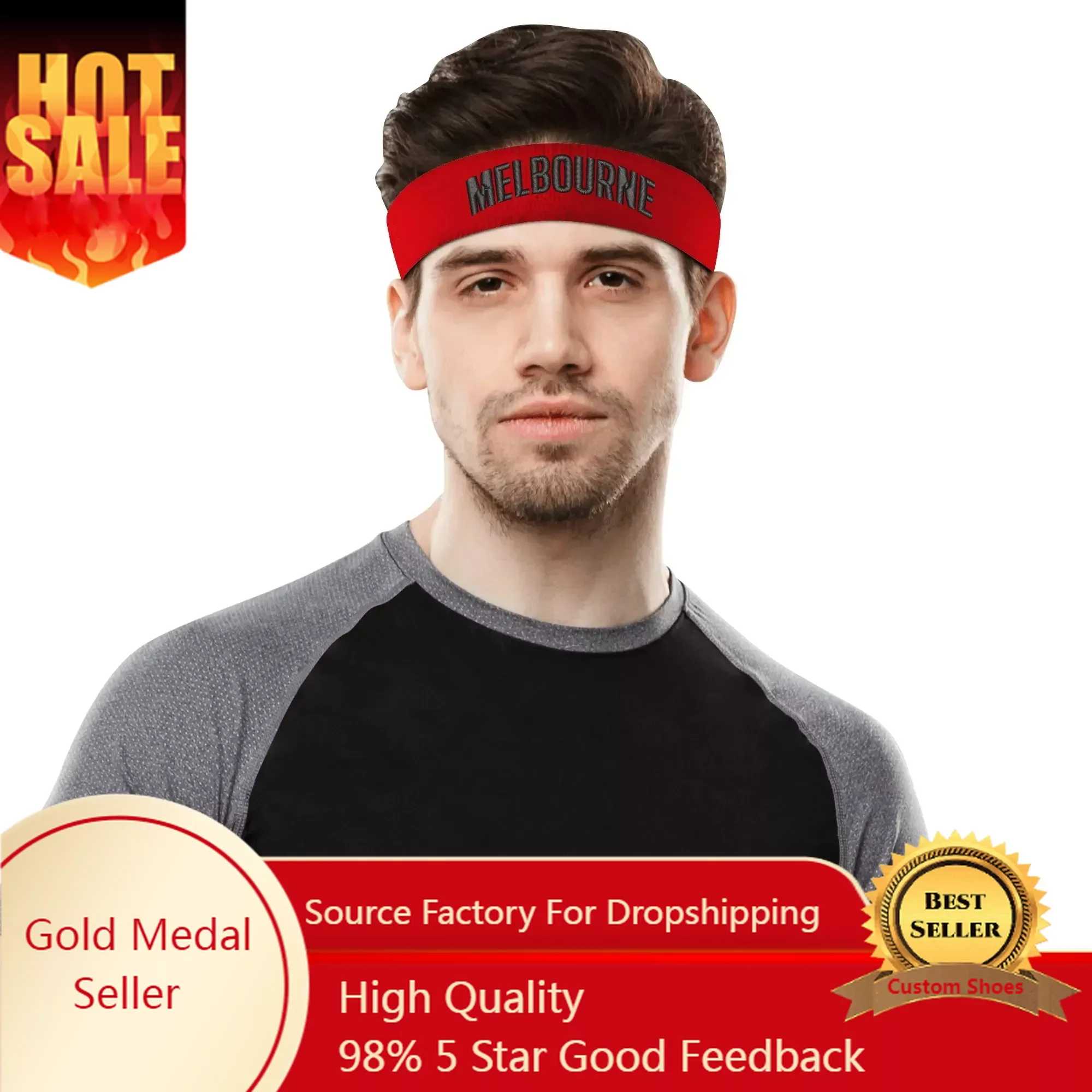 

Melbourne Demons Australian Football Embroidered Sports Headband Mens Womens Sweat-absorbing DIY Custom Running Sweat-proof