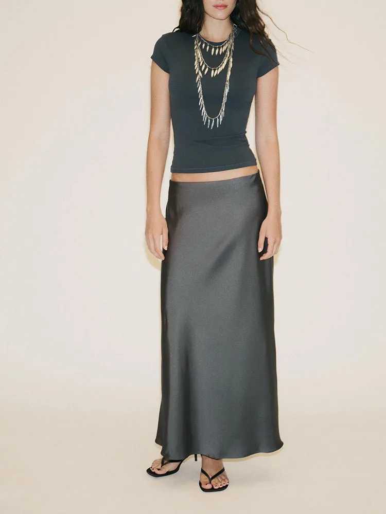 Faionable ZA2025 Autumn New Women's Midi Skirt Silk Satin Texture Versatile Quali Ladies' Partial Skirt 542752 07