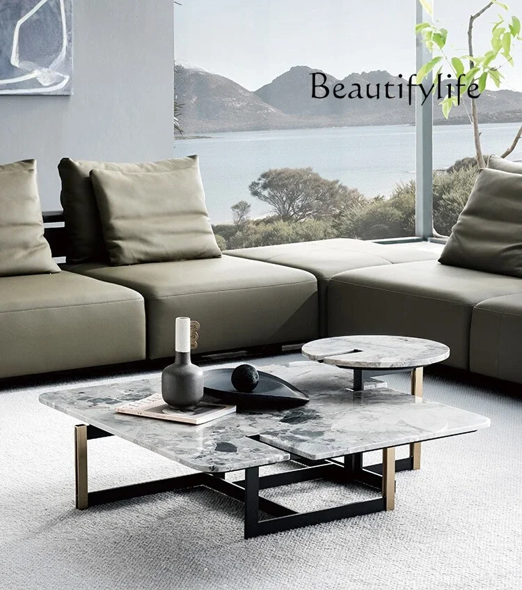

Italian light luxury natural marble coffee table modern minimalist metal coffee table side table combination new