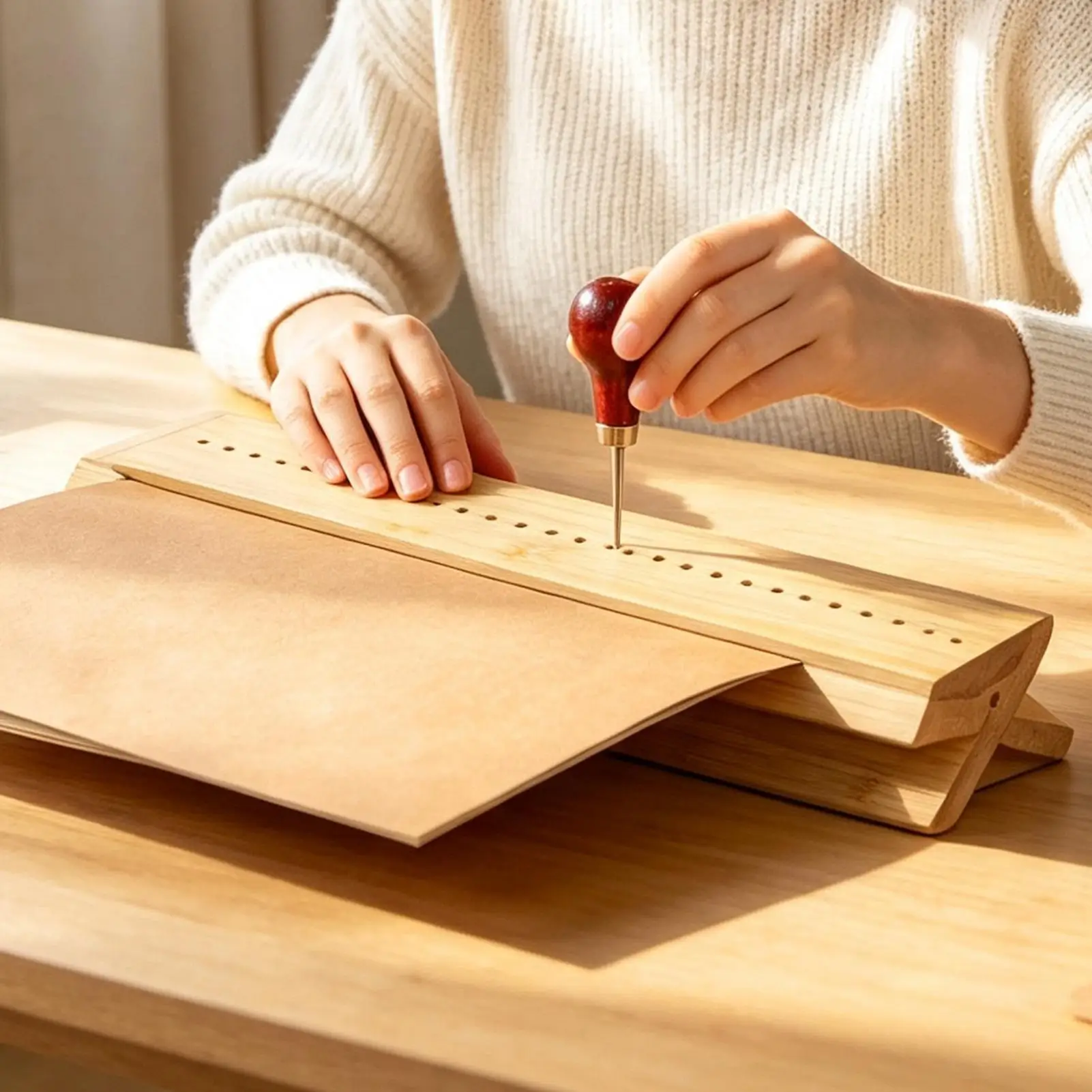 Book Binding Cradle Wooden Piercing Crafting Tool With Awl Book Binding Tools For Signature Journal Notebook Planner Album Craft