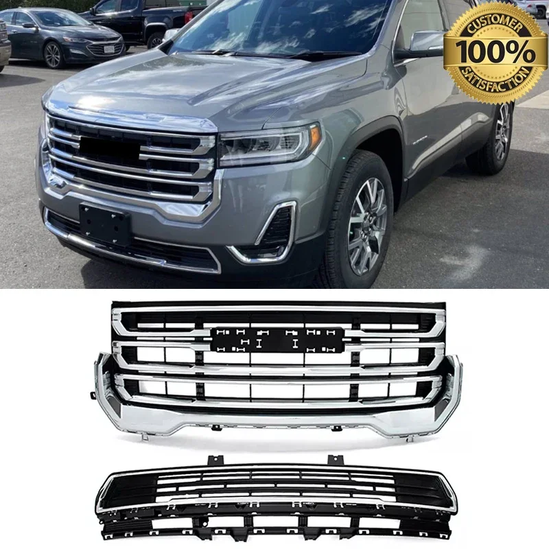 Chrome Front Racing Grill Upper Grille Fit For GMC Acadia SLE SLT 2020-2024 Front Bumper Grille Hood Grills Radiator Grid Grill