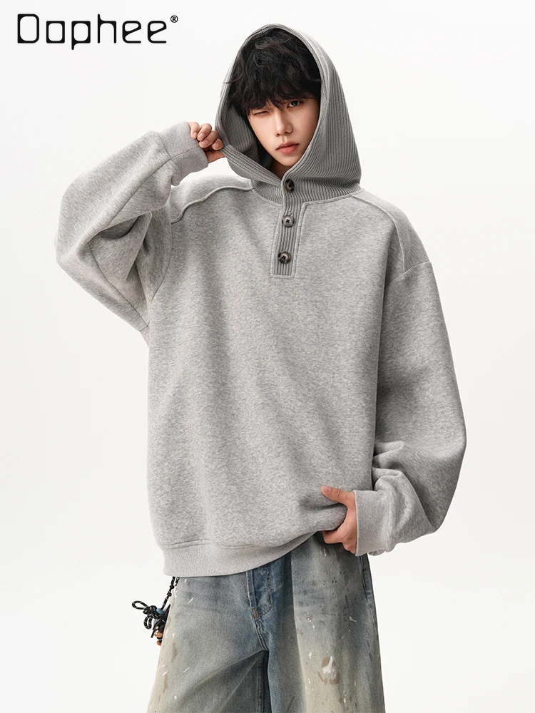 

Новинка весны и осени 2024, мужская вязаная серая простая толстовка с капюшоном, свободный повседневный черный топ в американском стиле ретро