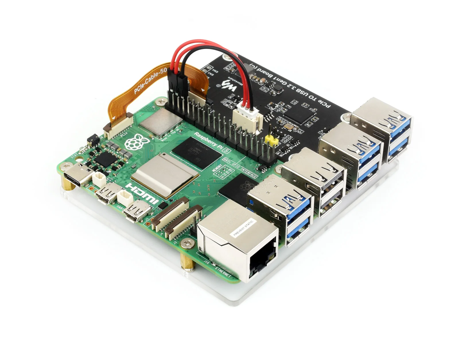 Imagem -06 - Placa Waveshare Pcie para Usb3.2 Gen1 de Canais c para Raspberry pi até Gbps sem Driver Adaptador Pcie Raspberry pi 5