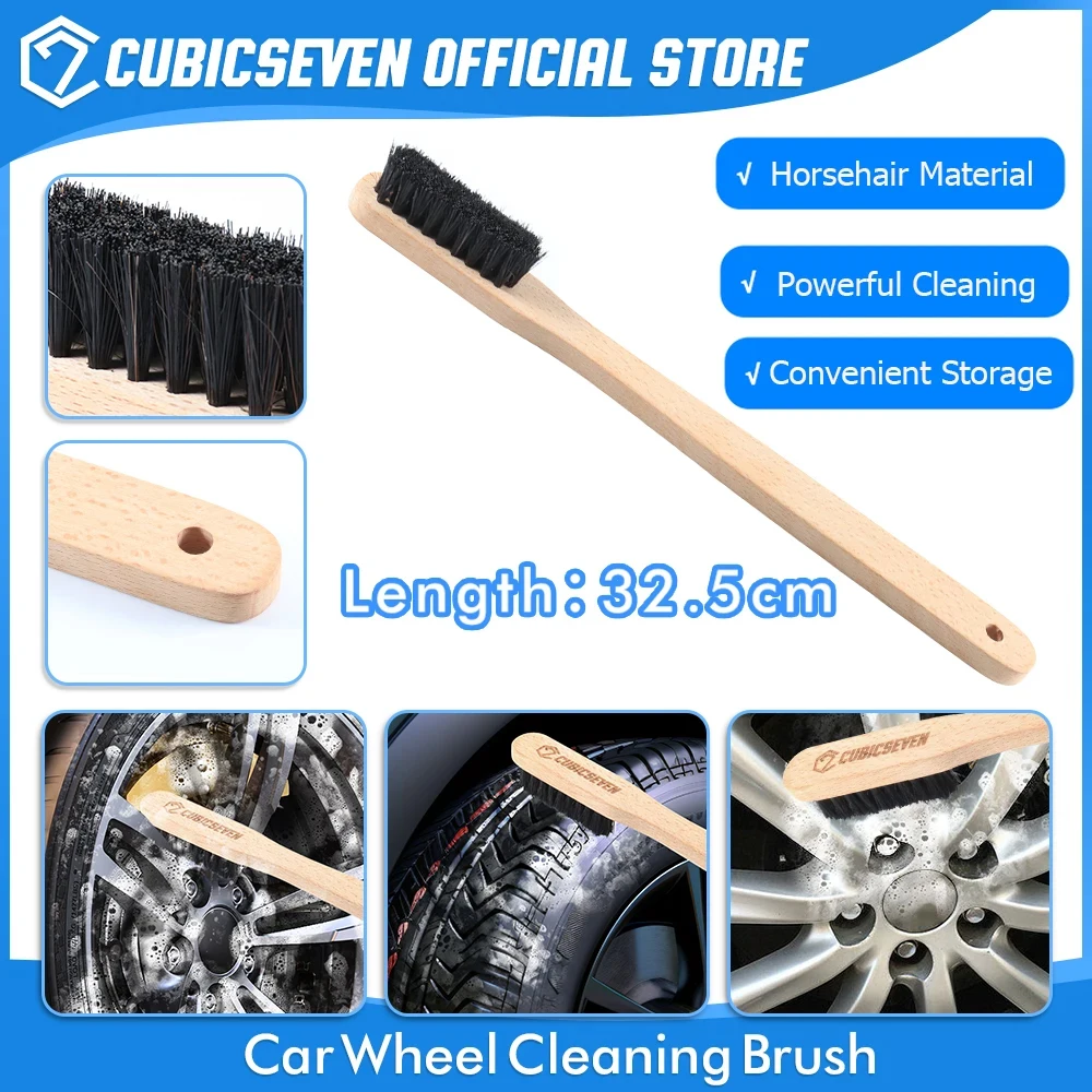 

Cubicseven Car Detailing Brush Auto Horsehair Wheel Cleaning Tool Long Handle Easy to Clean Rim Spoke Barrel Car Accessories